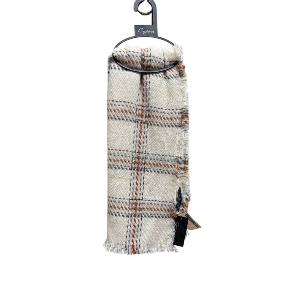 Cejon Heritage Women's Ivory and Pink Plaid Woven Scarf‎ Wrap Shawl